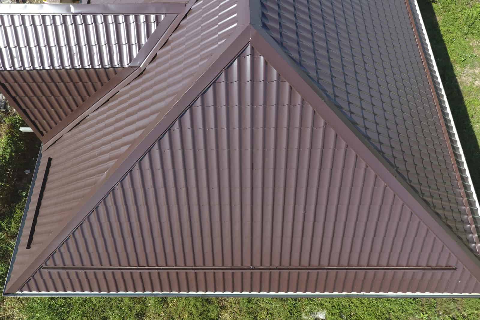 aerial view of brown metal roof on home